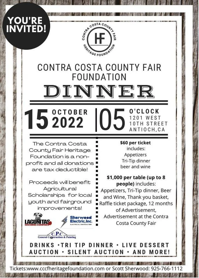 📢Public Event - Contra Costa County Fair 🎪🎡🎢Heritage Foundation Dinner 🍽️ LIVE AUCTION- Antioch @ 1201 W. 10th St. Antioch CA 94509 925.766.1112