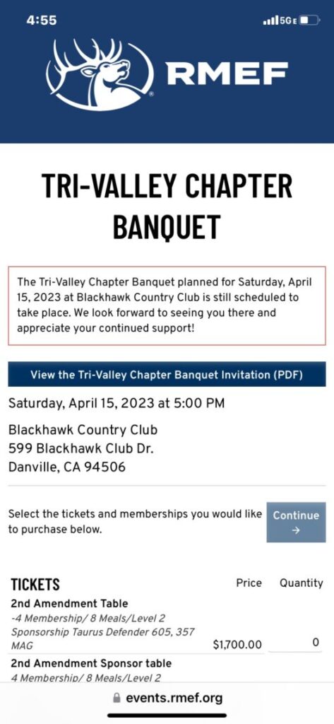 PUBLIC EVENT- RMEF Tri Valley Chapter Banquet - Blackhawk Country Club @ Blackhawk County Club 599 Blackhawk Dr. Danville, CA 408-712-8019